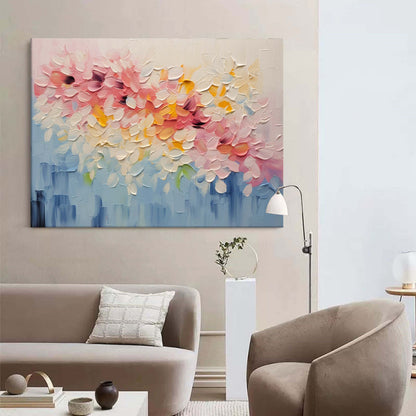 Vibrant Floral Abstract Oil Painting in Bright Pastels for Modern Home Decor