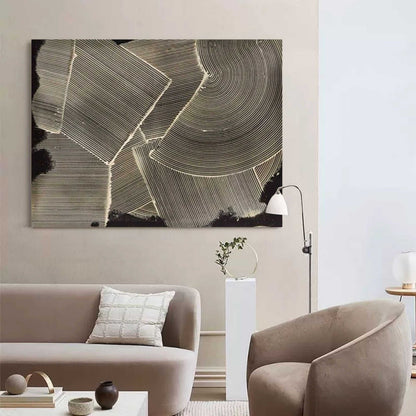 Geometric Black and White Oil Painting for Modern Wall Decor