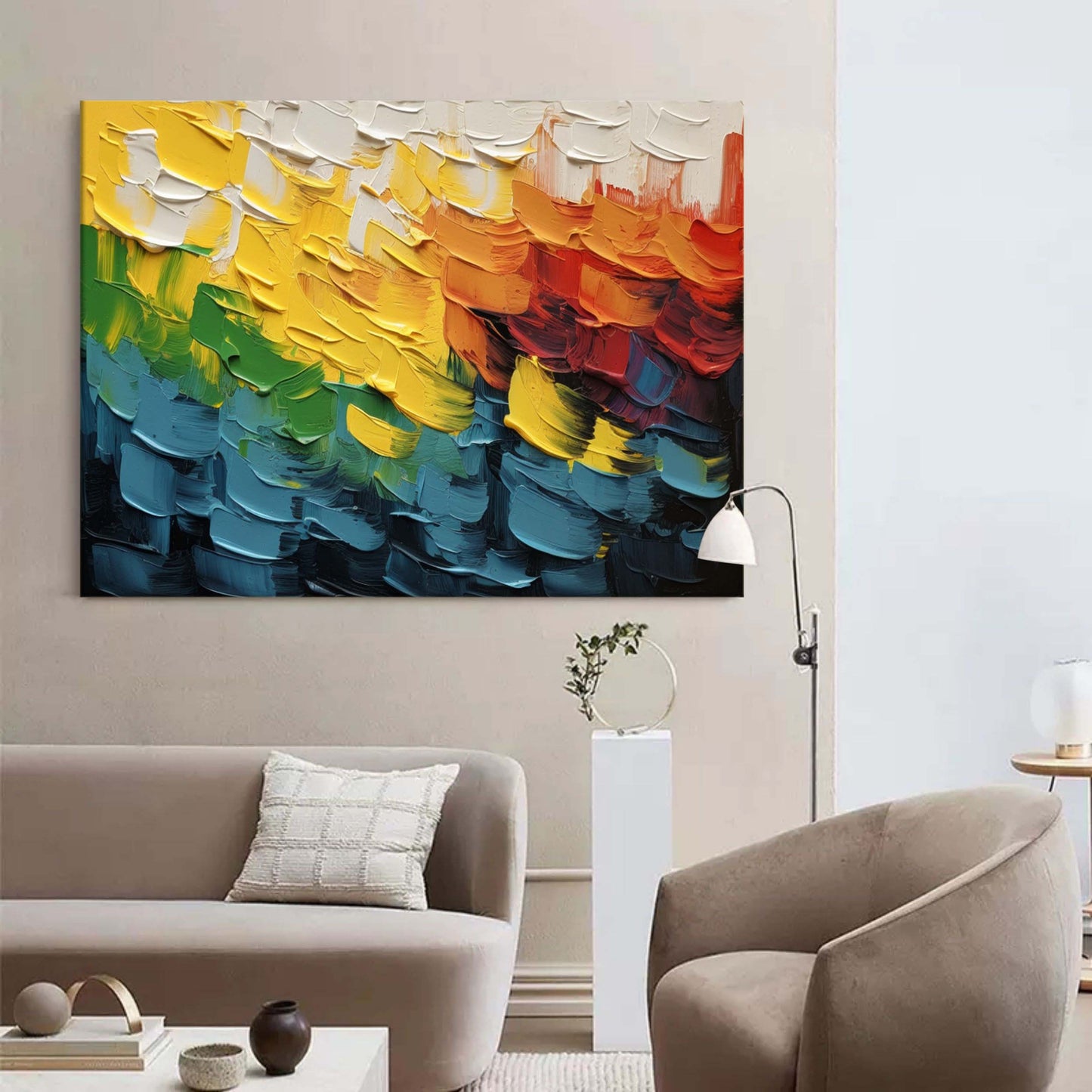 Vibrant Abstract Oil Painting with Bold Color Palette for Modern Home Decor