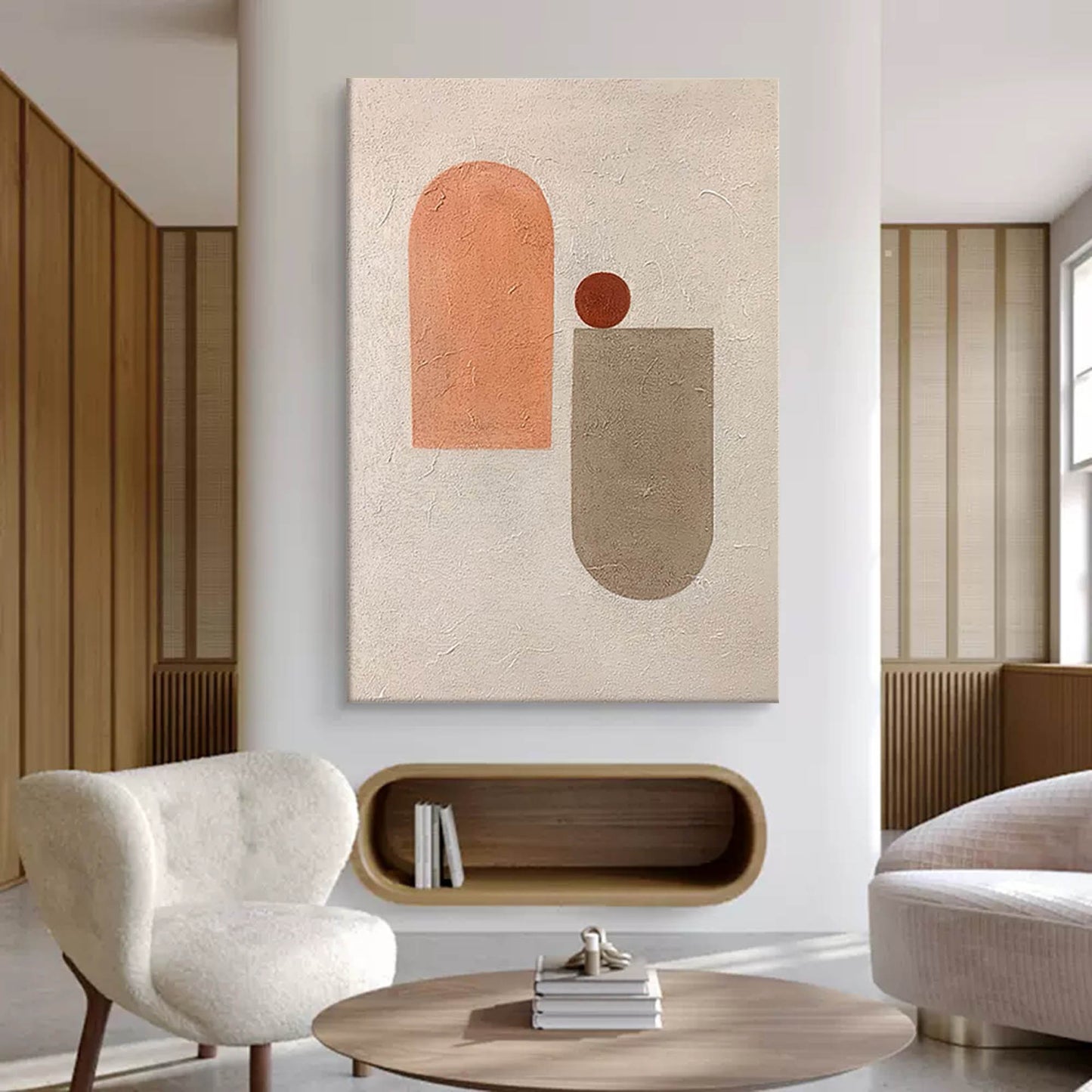 Abstract Minimalist Oil Painting with Geometric Shapes for Modern Decor