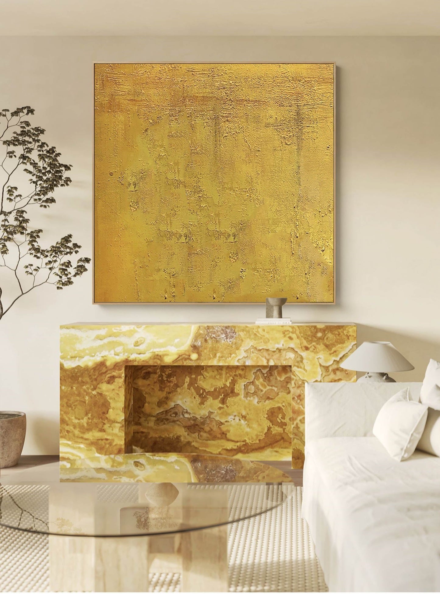 Stunning Textured Gold Minimalist Abstract Oil Painting for Modern Decor