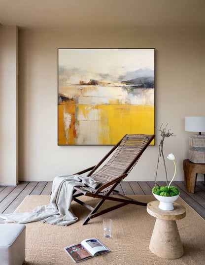 Stunning Abstract Oil Painting in Vibrant Yellow and Gray Tones for Modern Home Décor