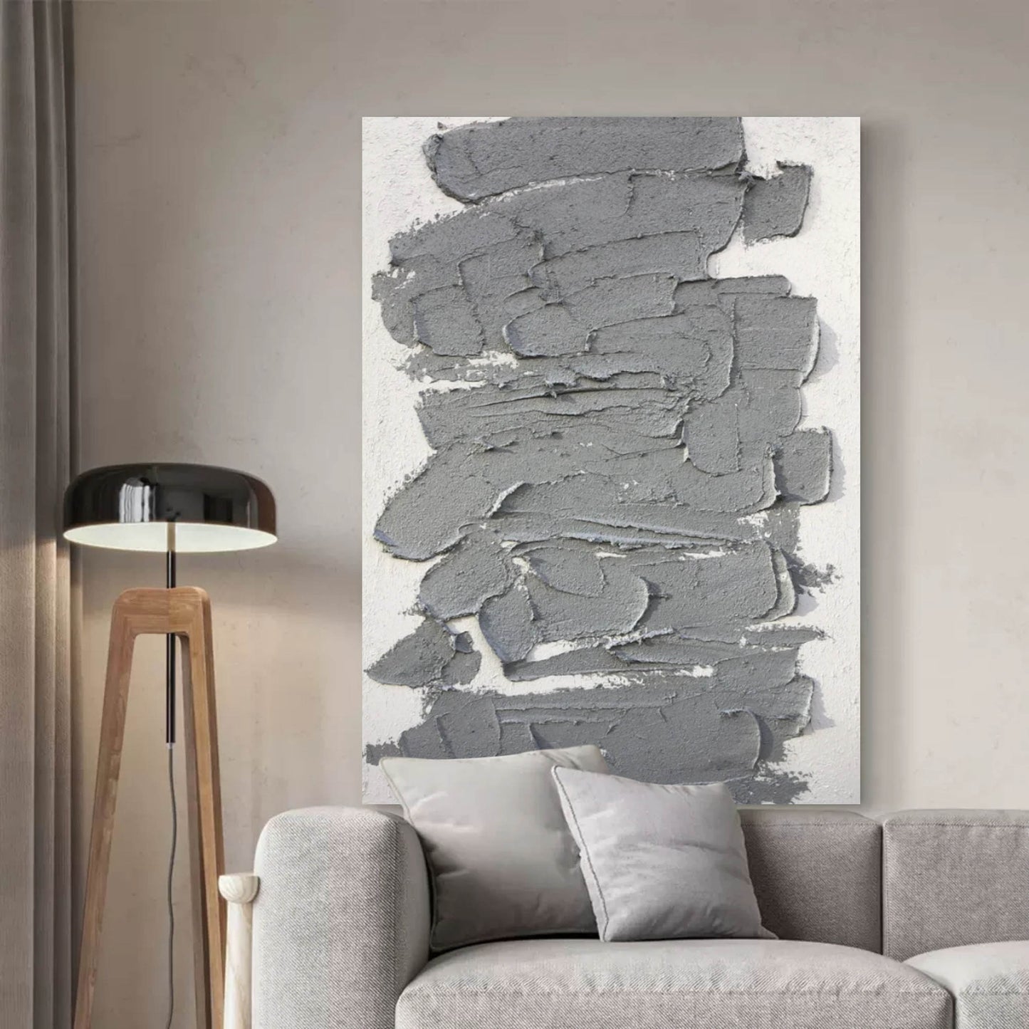 Modern Wabi-Sabi Gray Abstract Oil Painting for Contemporary Wall Decor