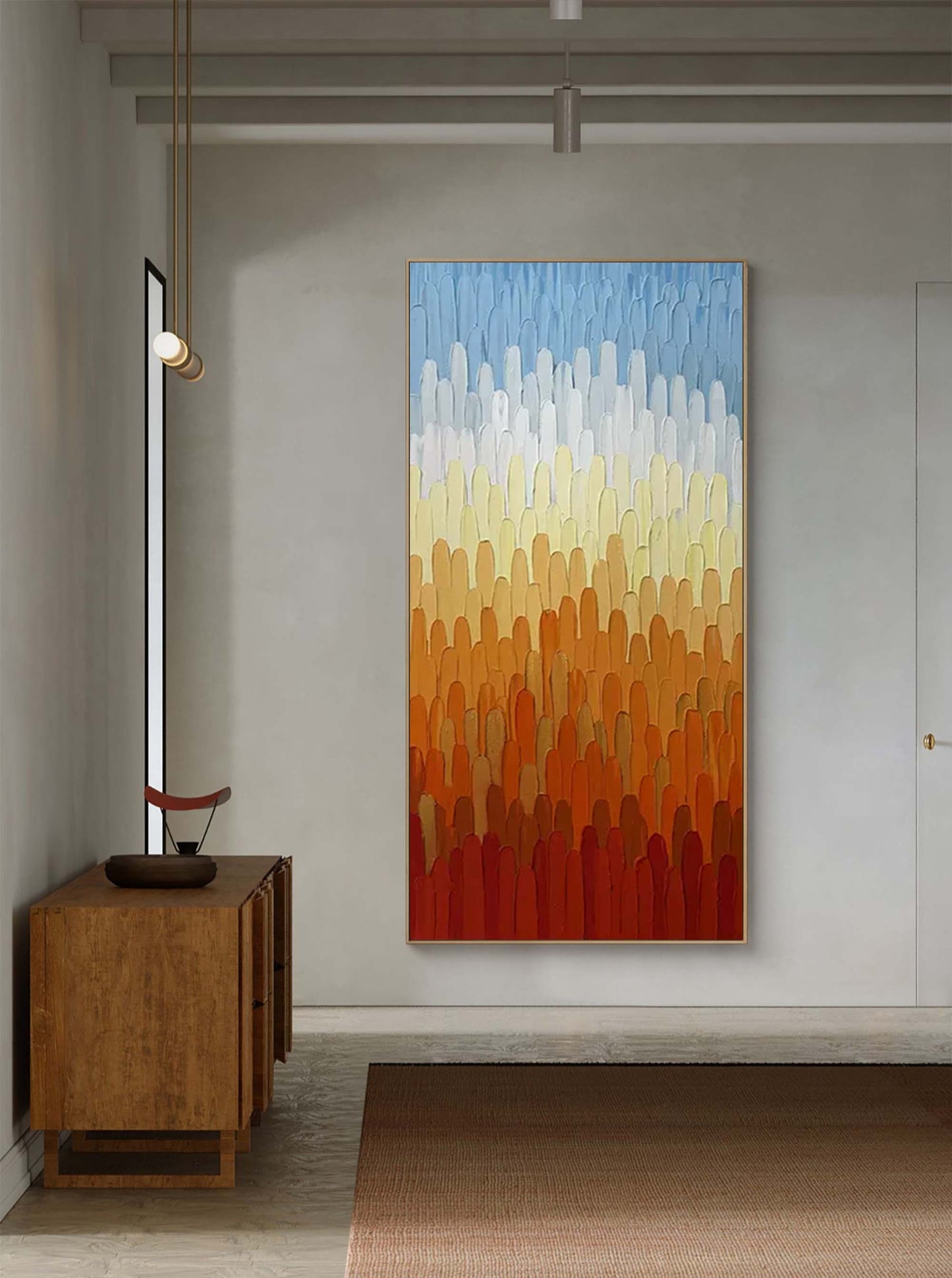 Vibrant Abstract Landscape Oil Painting in Warm Colors for Modern Home Decor