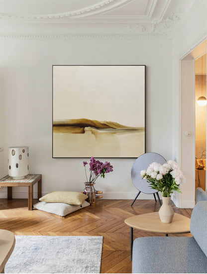 Serene Minimalist Landscape Oil Painting for Modern Home Decor