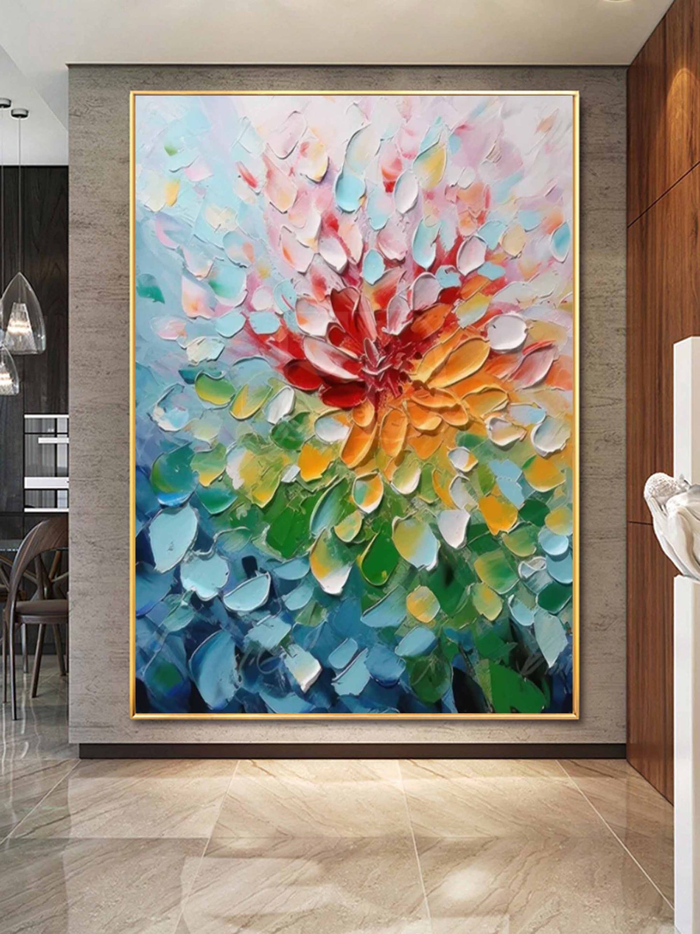 Vibrant Floral Oil Painting with Bold Colors and Textured Brushwork