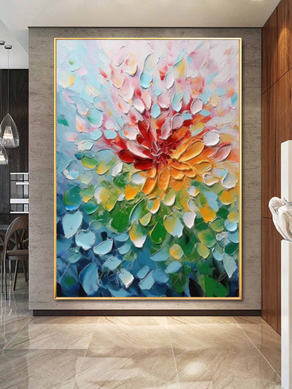 Vibrant Floral Oil Painting with Bold Colors and Textured Brushwork