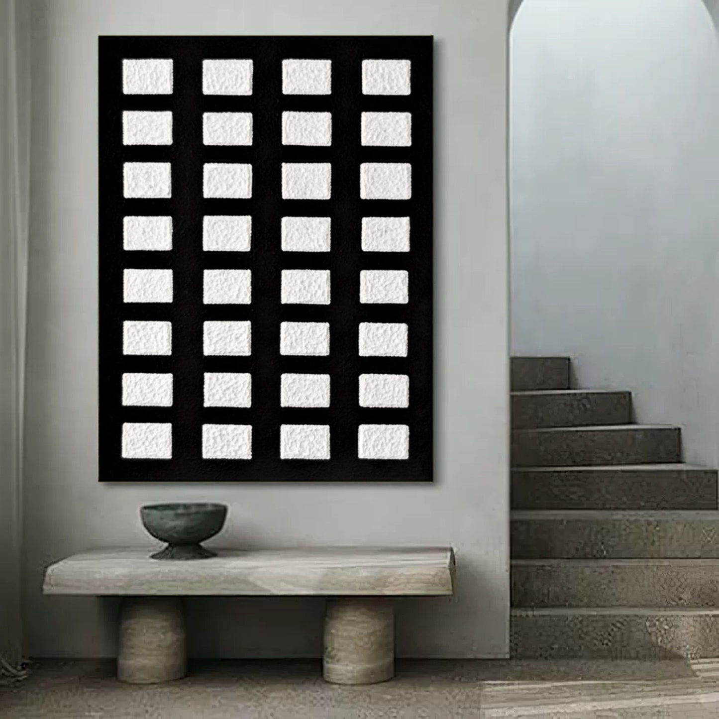 Abstract Black and White Wabi-Sabi Oil Painting for Modern Home Decor