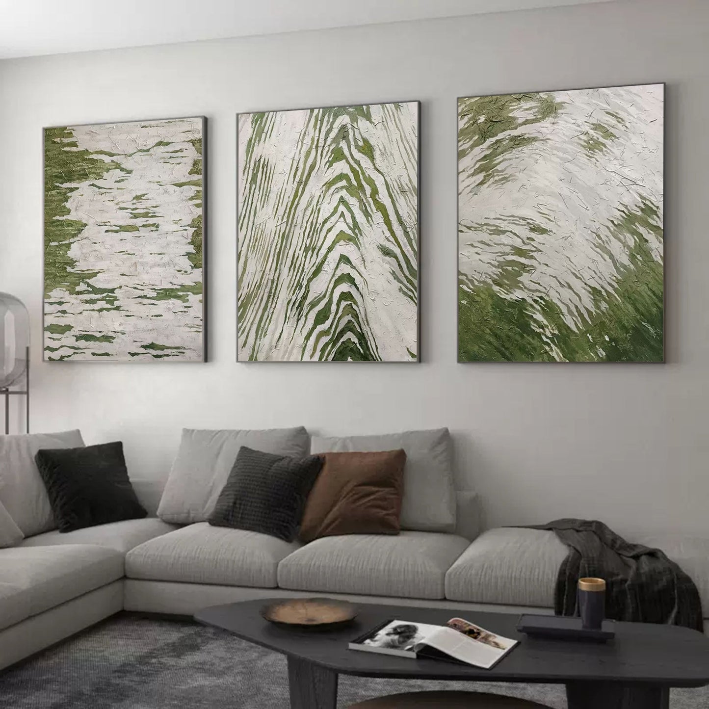 Trendy Green Abstract Oil Painting Set for Modern Home Decor