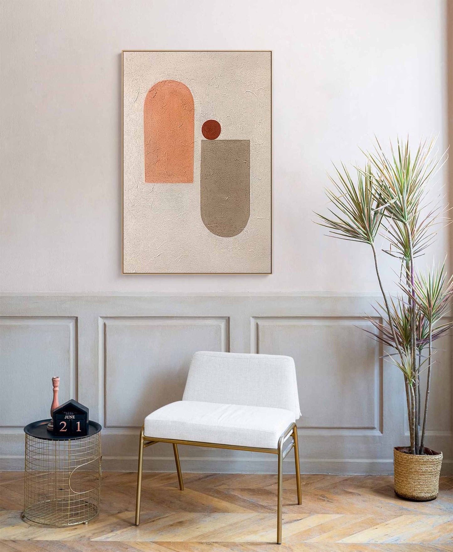 Abstract Minimalist Oil Painting with Geometric Shapes for Modern Decor