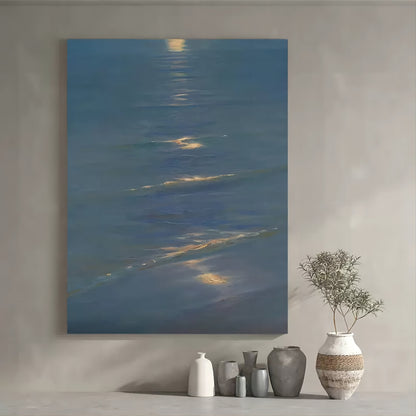 Serene Blue Ocean Reflection Oil Painting for Tranquil Home Decor
