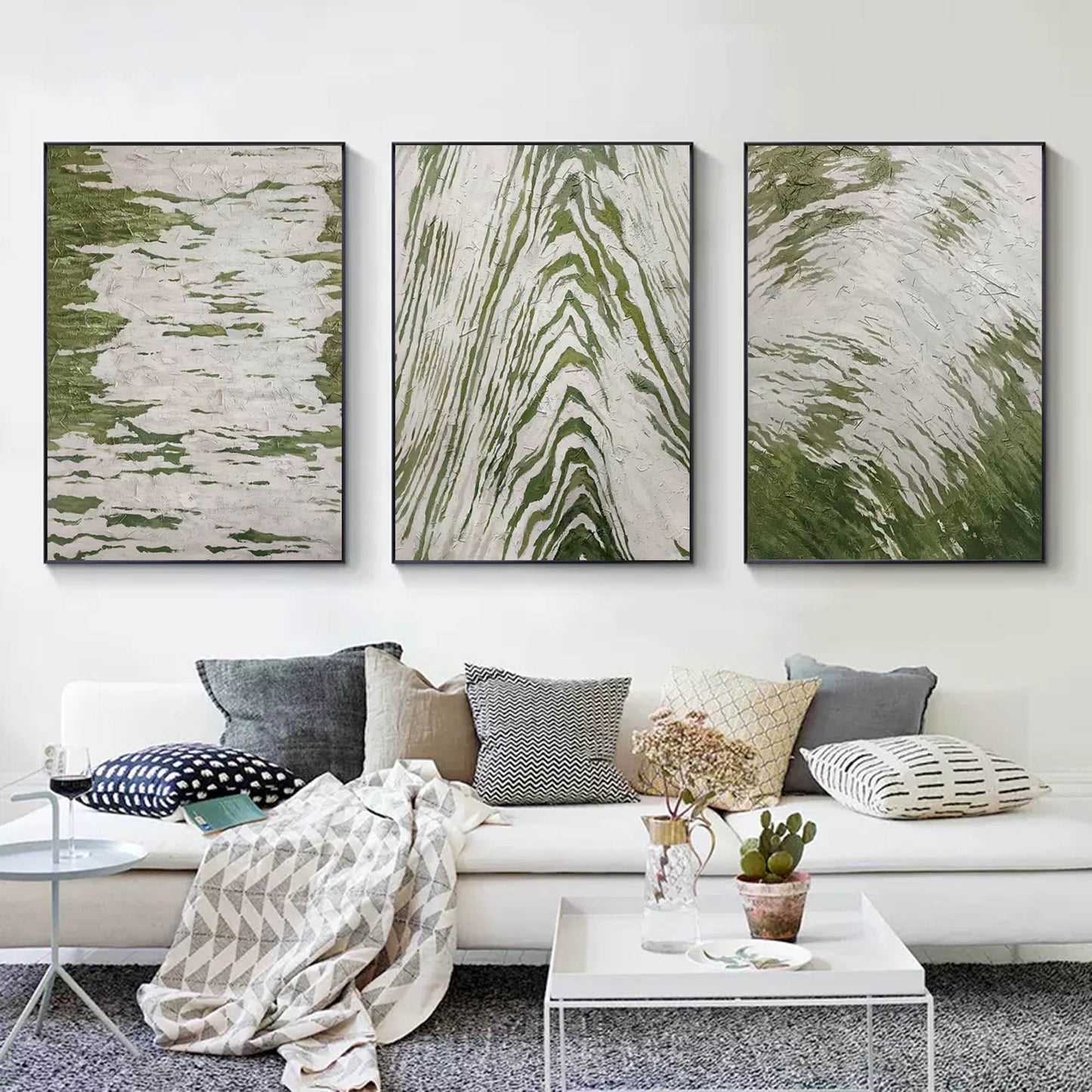 Trendy Green Abstract Oil Painting Set for Modern Home Decor