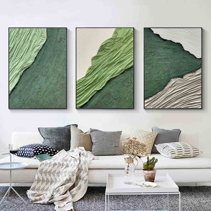 Trendy Green Abstract Oil Painting Set for Modern Home Decor