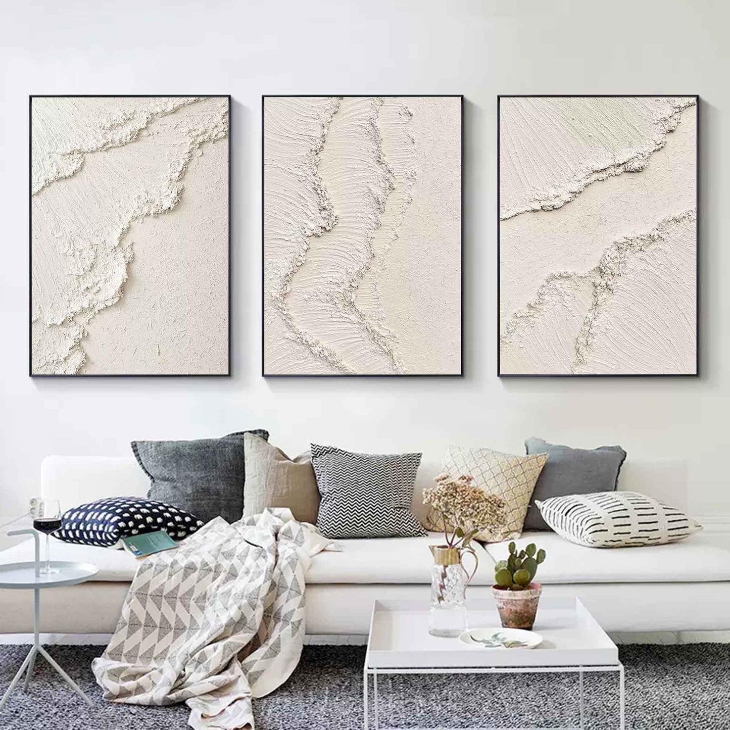 Textured Abstract Triptych for Modern Home Decor