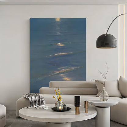 Serene Blue Ocean Reflection Oil Painting for Tranquil Home Decor