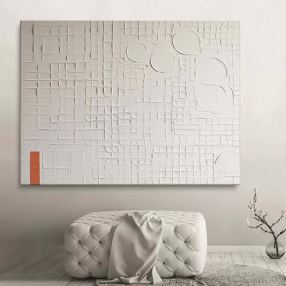Textured White Oil Painting with Geometric Shapes and Subtle Color Accents
