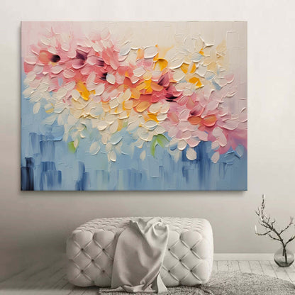 Vibrant Floral Abstract Oil Painting in Bright Pastels for Modern Home Decor