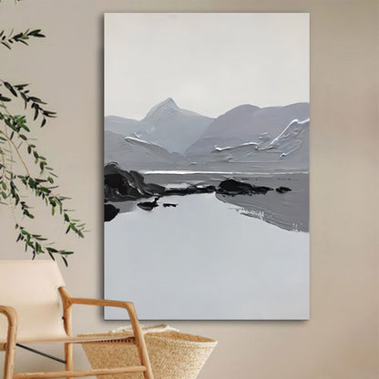 Serene Monochrome Landscape Oil Painting for Modern Wall Decor