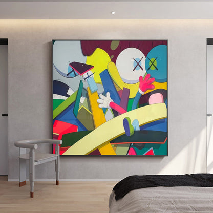 Vibrant Kaws-Inspired Pop Art Oil Painting for Modern Home Decor