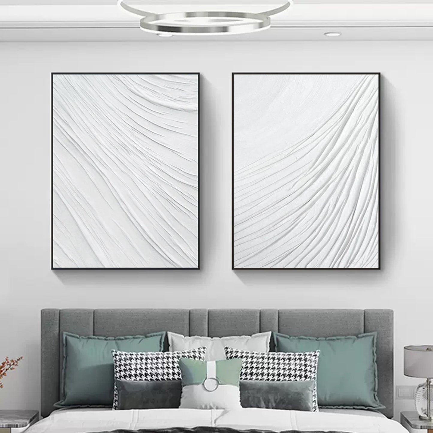 Textured White Abstract Oil Paintings for Modern Home Decor