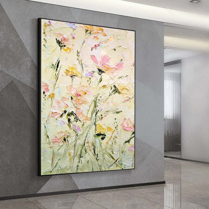 Vibrant Floral Oil Painting with Soft Pastels and Textured Brushstrokes