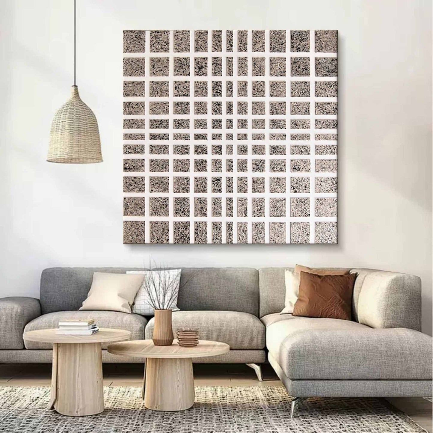 Abstract Black and White Grid Oil Painting for Modern Home Decor