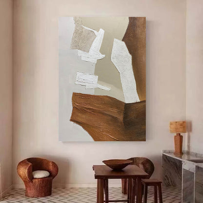 Contemporary Minimalist Geometric Oil Painting with Earthy Tones and Textured Layers