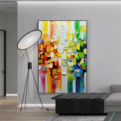 Vibrant Abstract Oil Painting with Bold Colors and Texture for Artistic Home D√©cor