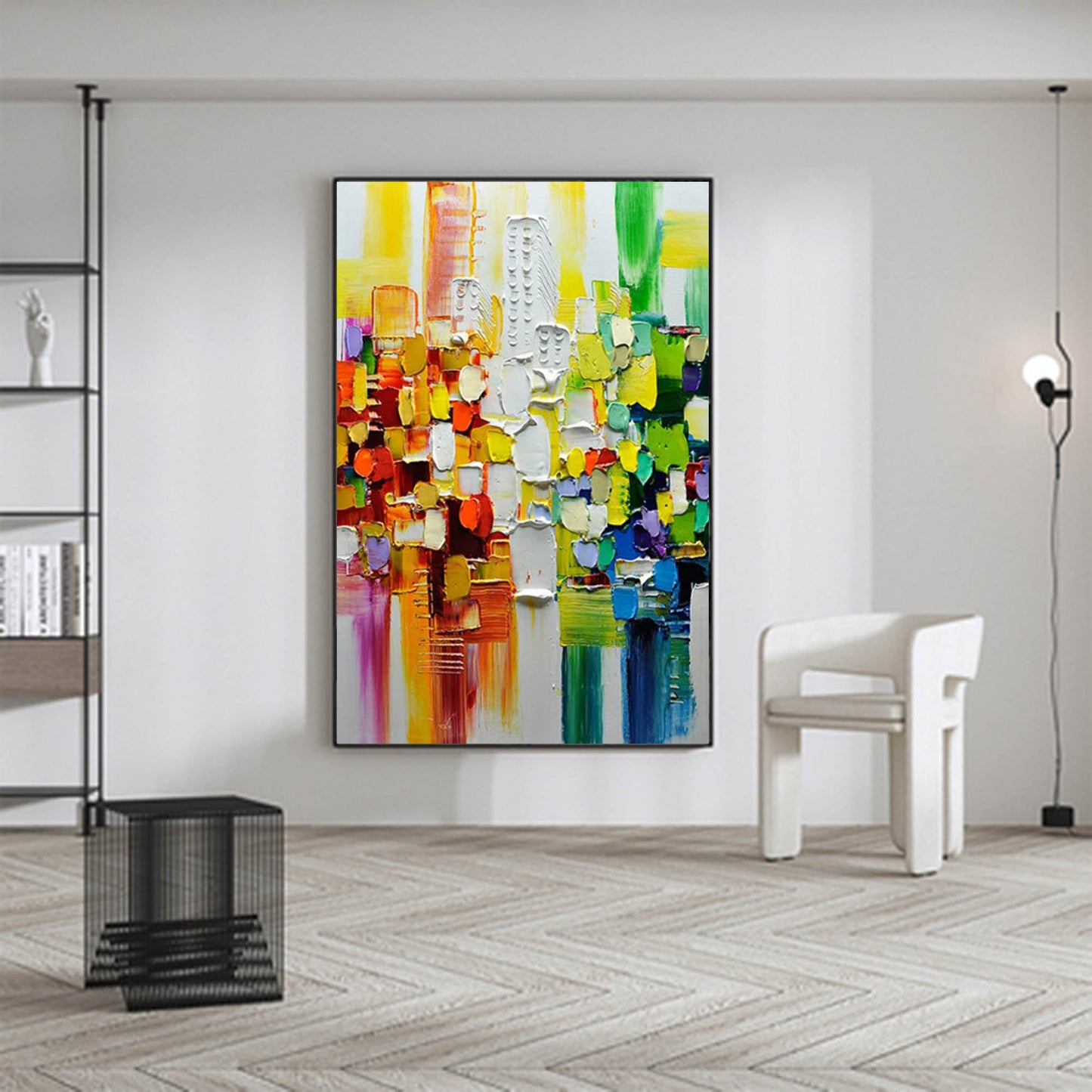 Vibrant Abstract Oil Painting with Bold Colors and Texture for Artistic Home D√©cor