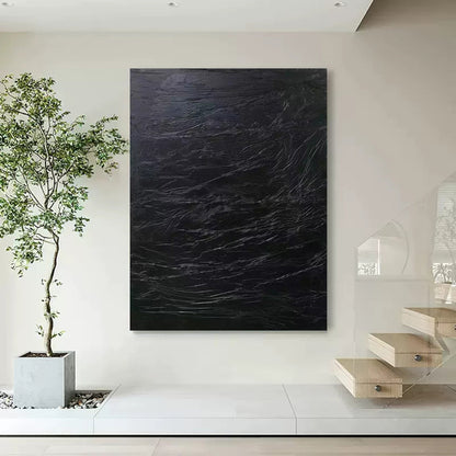 Abstract Black Textured Oil Painting for Modern Home Decor