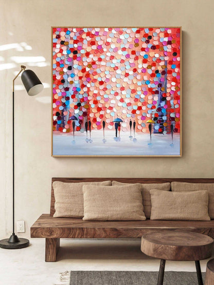 Vibrant Cityscape with Umbrellas ‚Äì Colorful Oil Painting for Modern Decor