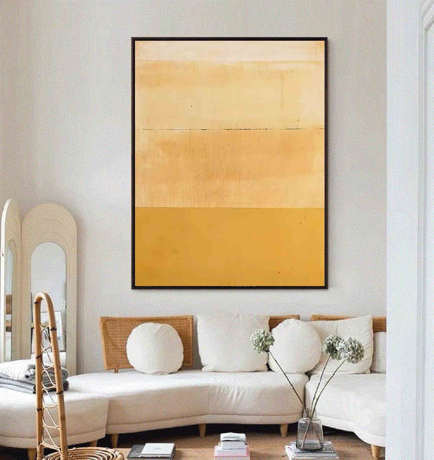 Serene Minimalist Oil Painting in Warm Earthy Tones for Modern Home Decor