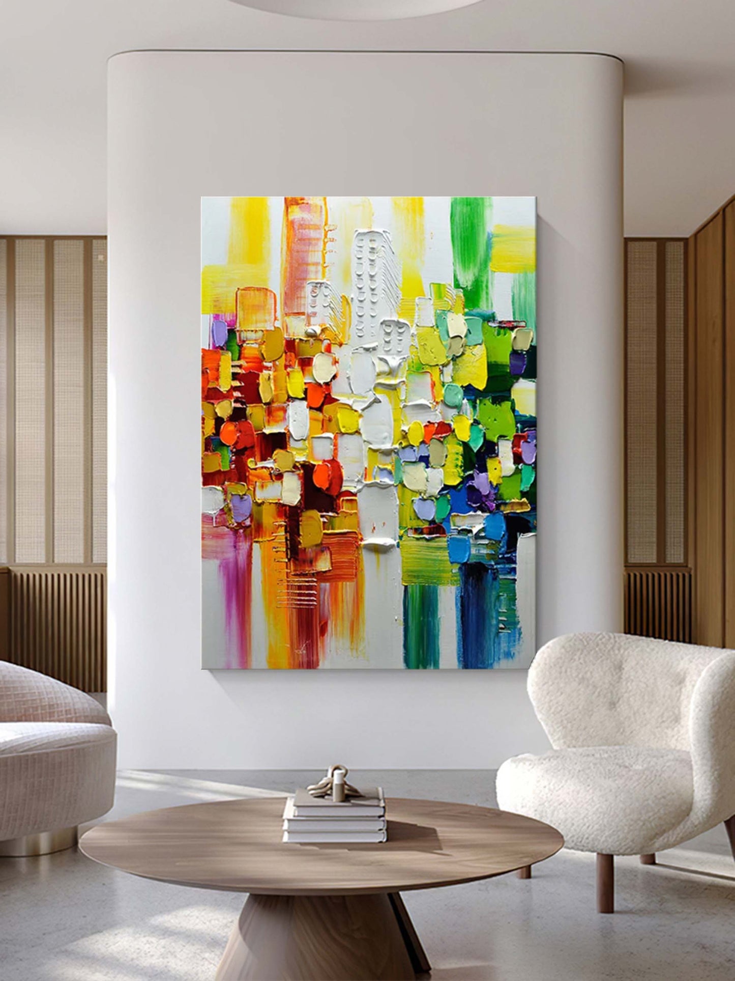 Vibrant Abstract Oil Painting with Bold Colors and Texture for Artistic Home D√©cor