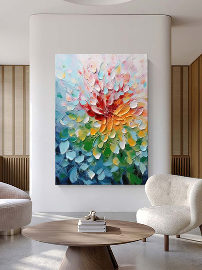 Vibrant Floral Oil Painting with Bold Colors and Textured Brushwork