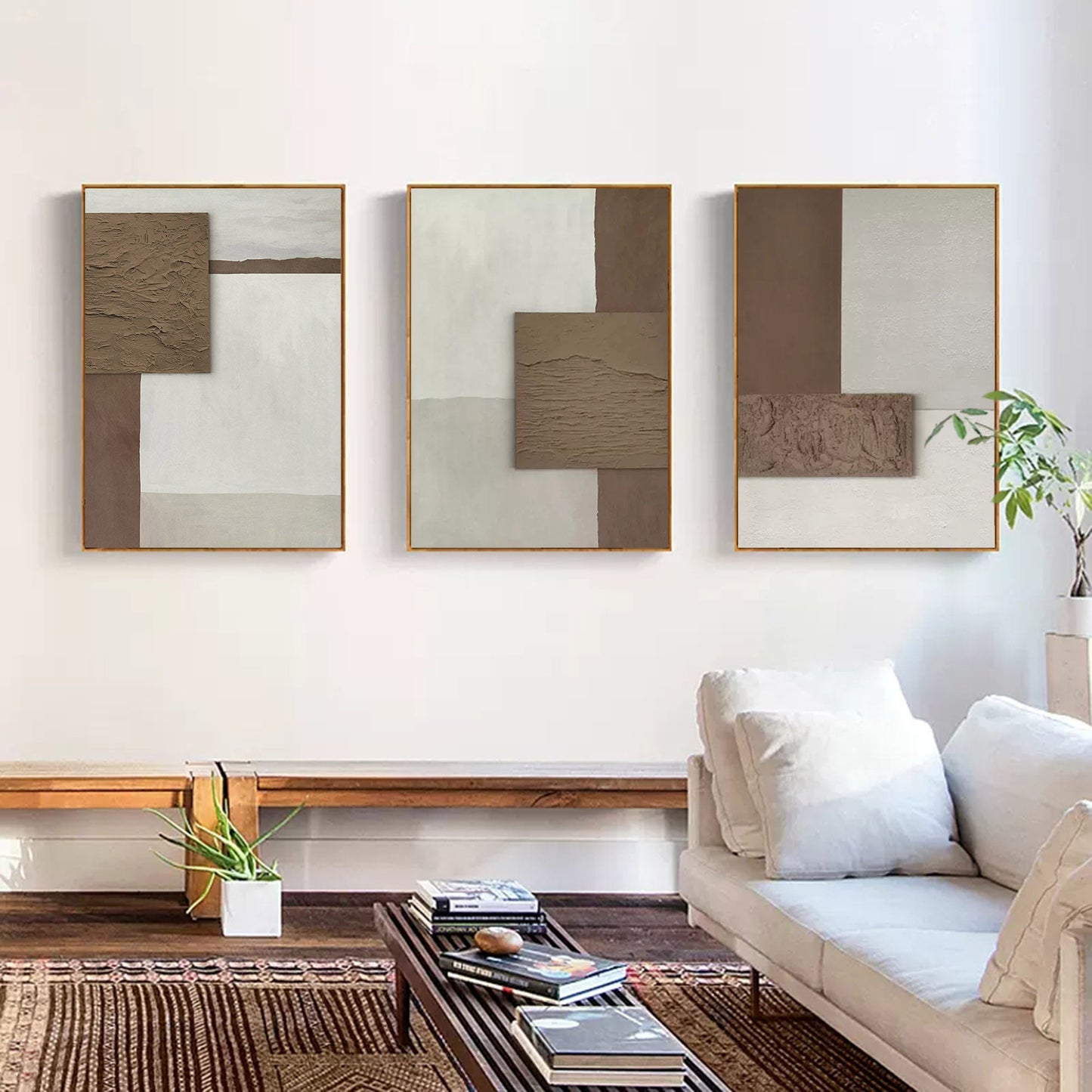 Neutral Abstract Oil Painting Triptych ‚Äì Modern Wall Art for Elegant Home Decor