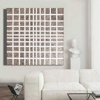 Abstract Black and White Grid Oil Painting for Modern Home Decor