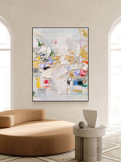 Vibrant Abstract Oil Painting with Gold Accents for Modern Decor