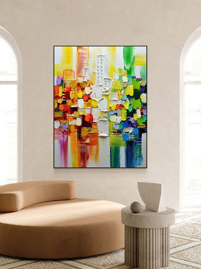 Vibrant Abstract Oil Painting with Bold Colors and Texture for Artistic Home D√©cor