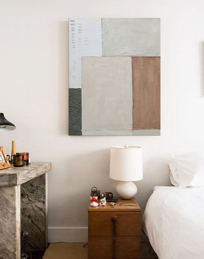 Modern Minimalist Oil Painting with Geometric Shapes and Neutral Tones for Home Decor