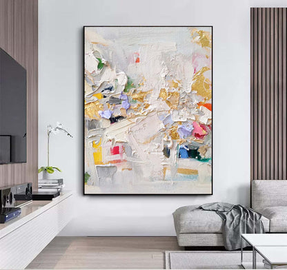 Vibrant Abstract Oil Painting with Gold Accents for Modern Decor