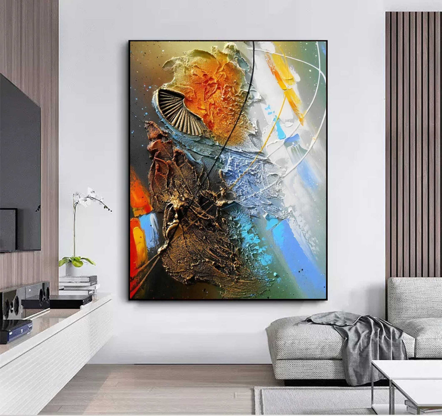 Vibrant Abstract Oil Painting with Textured Colors for Modern Home Decor