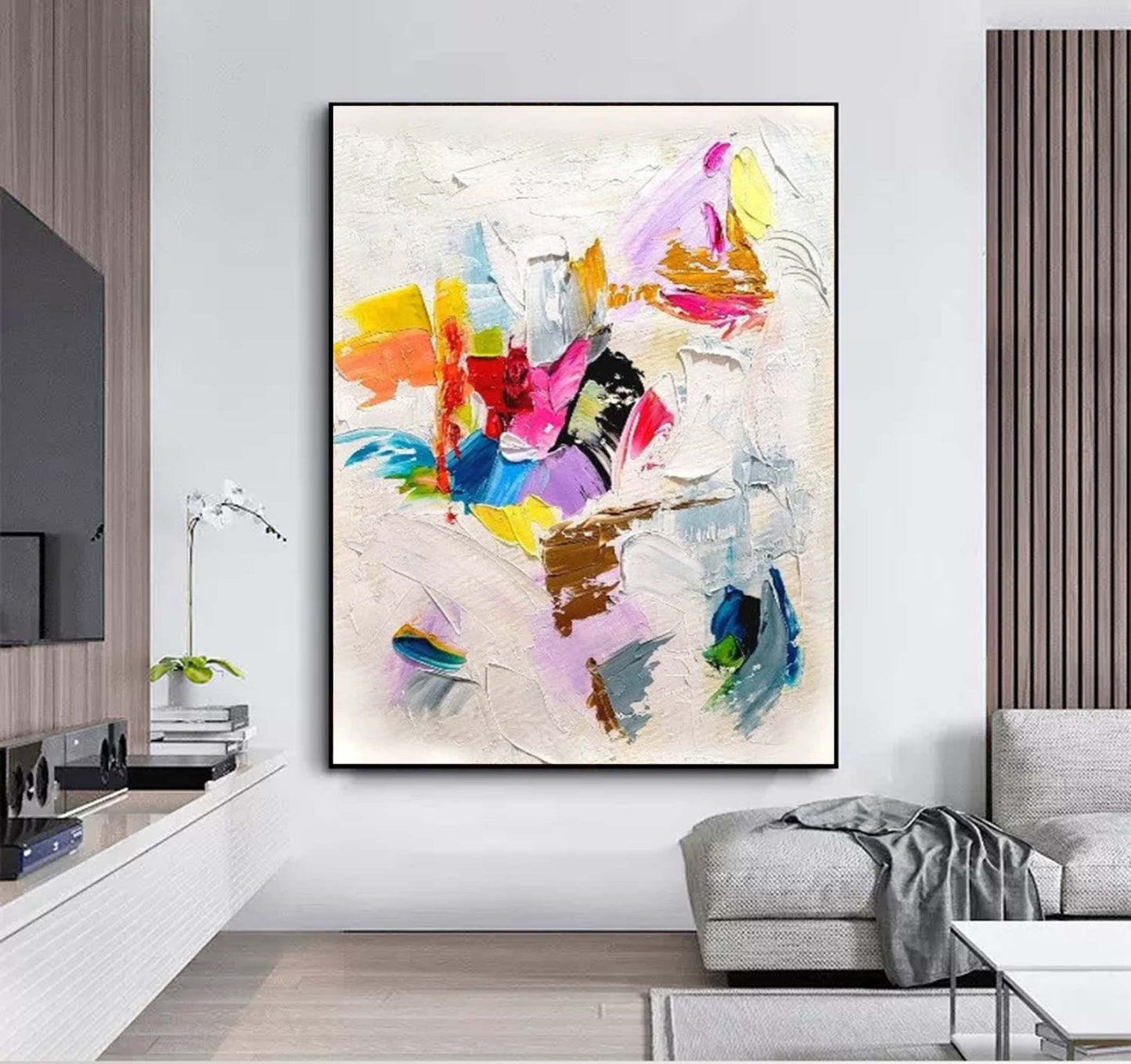 Vibrant Abstract Oil Painting with Bold Colors for Modern Home Decor