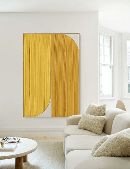 Contemporary Yellow Minimalist Oil Painting for Modern Home Decor