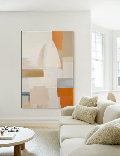 Abstract Geometric Oil Painting with Warm Tones for Modern Home Decor