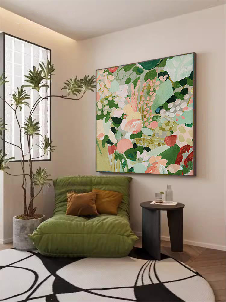 Vibrant Floral Abstract Oil Painting for Living Room Decor