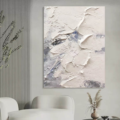 Textured White Abstract Oil Painting for Modern Home Decor