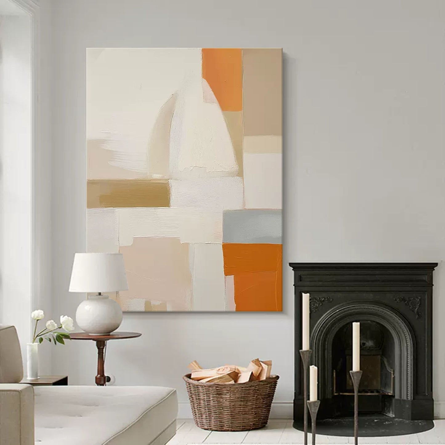 Abstract Geometric Oil Painting with Warm Tones for Modern Home Decor