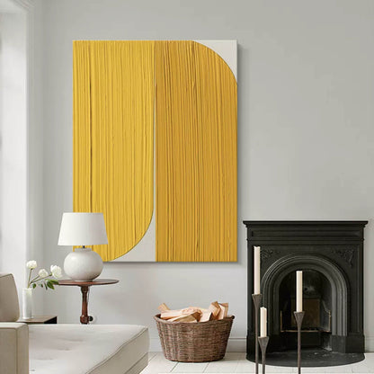 Contemporary Yellow Minimalist Oil Painting for Modern Home Decor