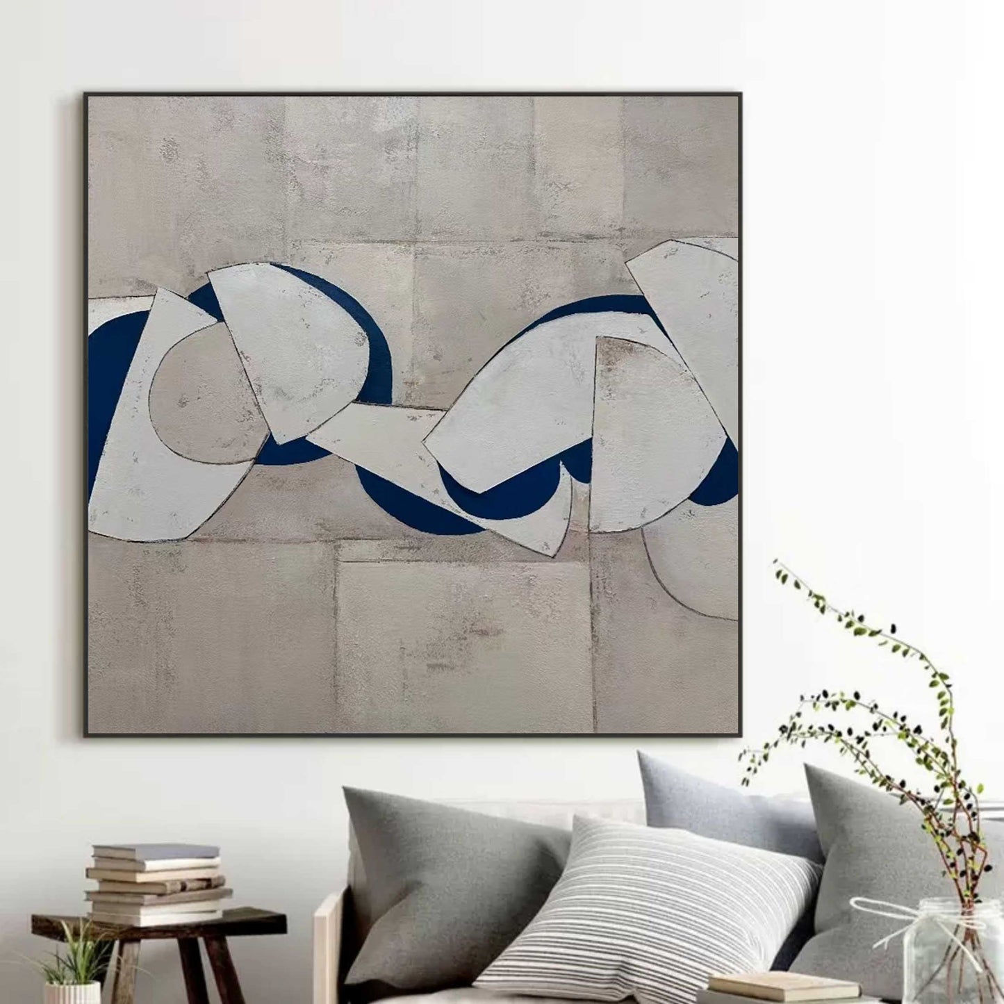 Abstract Geometric Oil Painting for Modern Home Decor and Wabi-Sabi Aesthetics