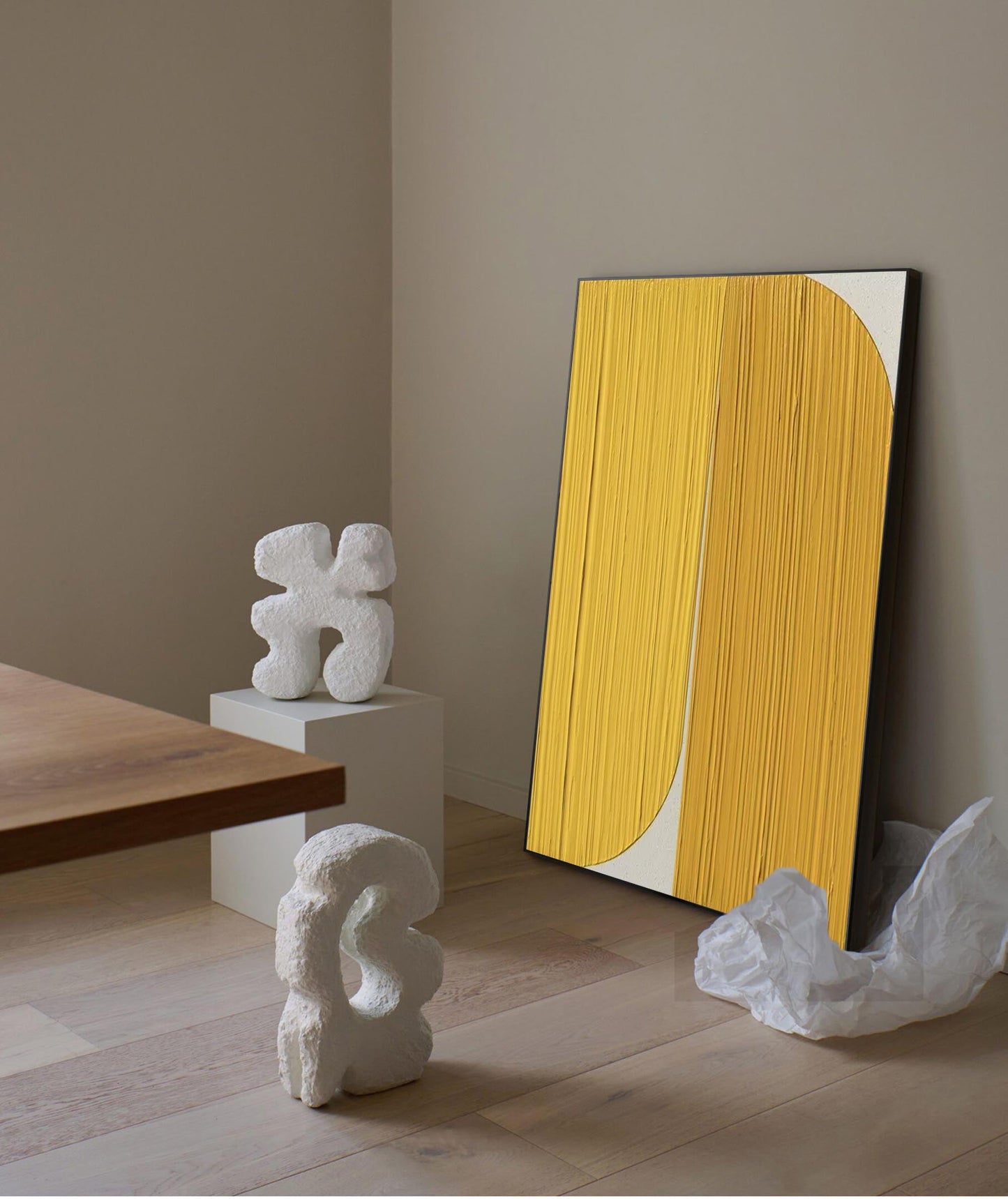 Contemporary Yellow Minimalist Oil Painting for Modern Home Decor